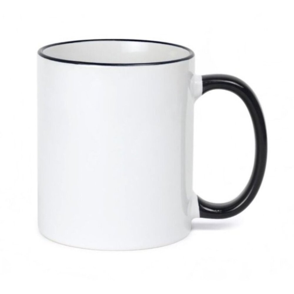 Pack of 2 Sublimation Coffee Mugs 11oz Black Rim & Handle NEW